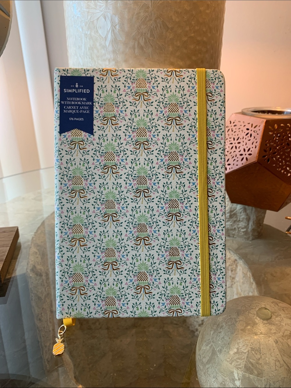 Simplified Floral Pineapple Hardcover Notebook with Bookmark